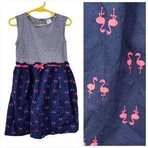 Carter's Toddler Girls Navy Blue Nautical Stripe Pink Flamingo Dress Size 4T